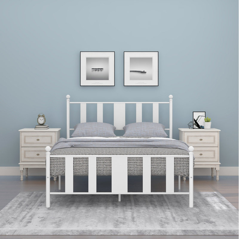 Metal Slat Bed, Full, White