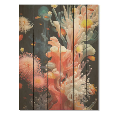 Underwater Vibrant Pink Coral - Coastal Coral Under Water Wood, art mural sur bois de pin naturel