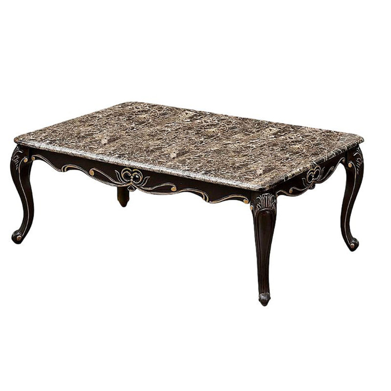 Table basse style transitionnel avec plateau en marbre et détails en relief Cabriole Legsen
