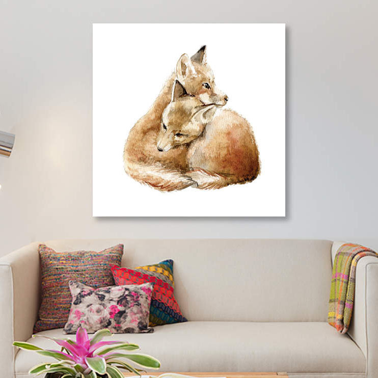 « se blottir foxes », art sur toile, H 12 po x l 12 po x P 1,5 po, Toile tendue