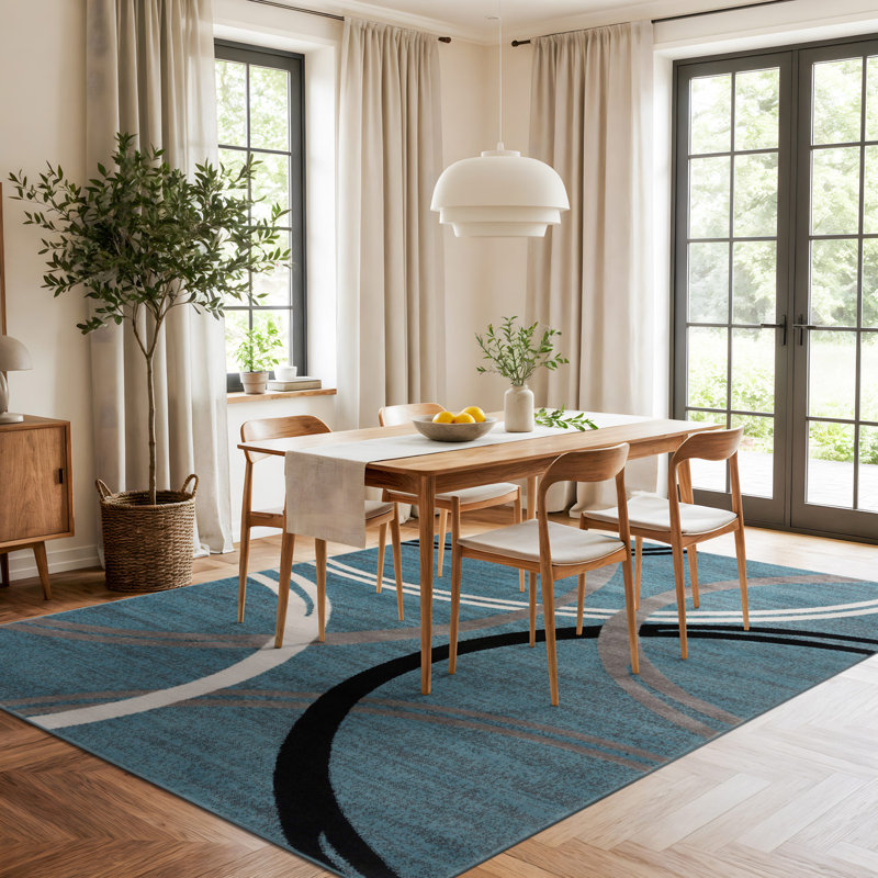 Tolchester Abstract Blue/Gray/Black Area Rug, Rectangle 7'10" x 10'2"