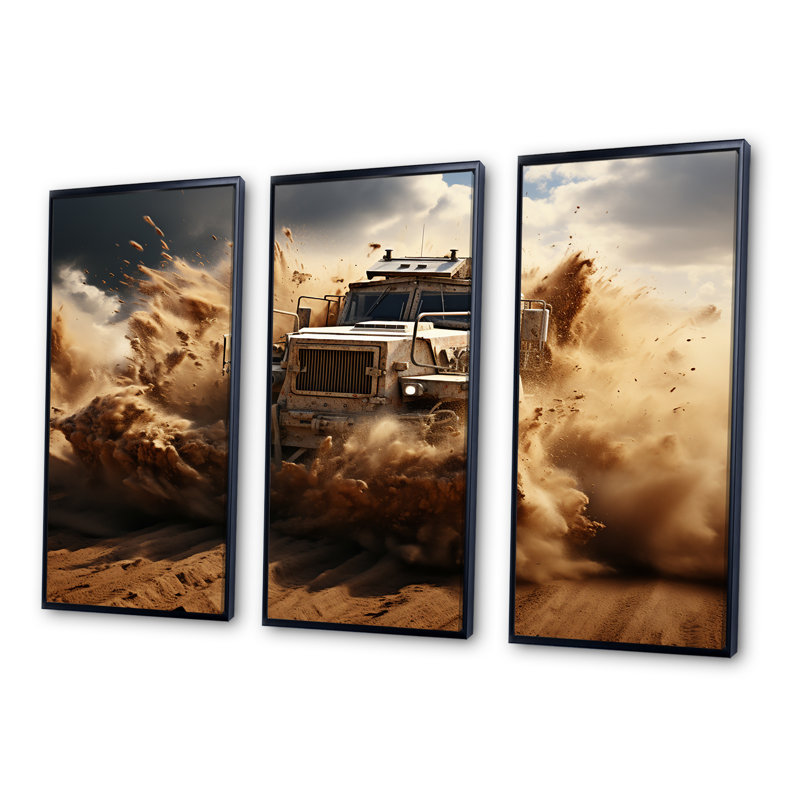 Military Truck Mechanized Warfare - Military Wall Decor Set, Black Floater Framed, 32" H x 48" W x 1" D