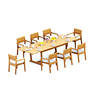 Ensemble de salle à manger de 113 pièces en bois de teck de qualité A: table de chevet rectangulaire à double extension de 118 po et 12 chaises empilables Vellore # 11VL2512