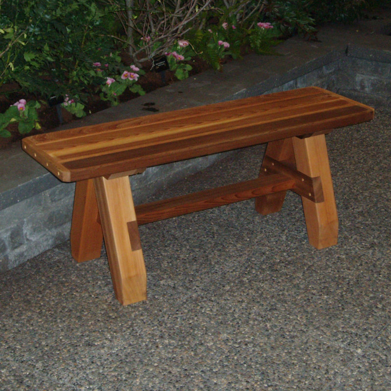 Cedar Stain Solid Wood Outdoor Bench, 48" Wide