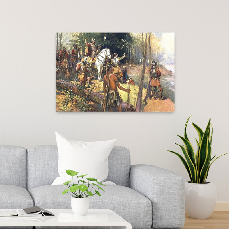 1500 s 8 mai 1541 Hernado De Soto découvrant le Mississippi, explorateur espagnol, rétro rétro, cheval, forêt, paysage, art mural