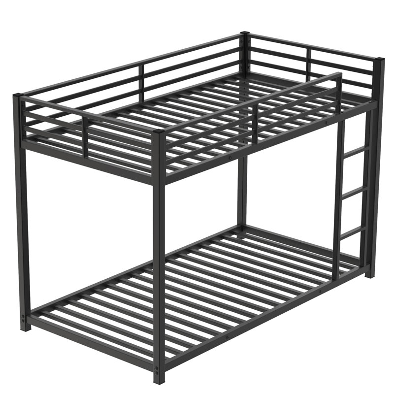 Lit superposé simple au-dessus d'un lit simple en métal, lit superposé bas avec échelle, cadre de lit, noir, fabrication en acier robuste, conception sécuritaire, assemblage facile, capacité du lit supérieur de 350 lb, capacité du lit inférieur de 500 lb