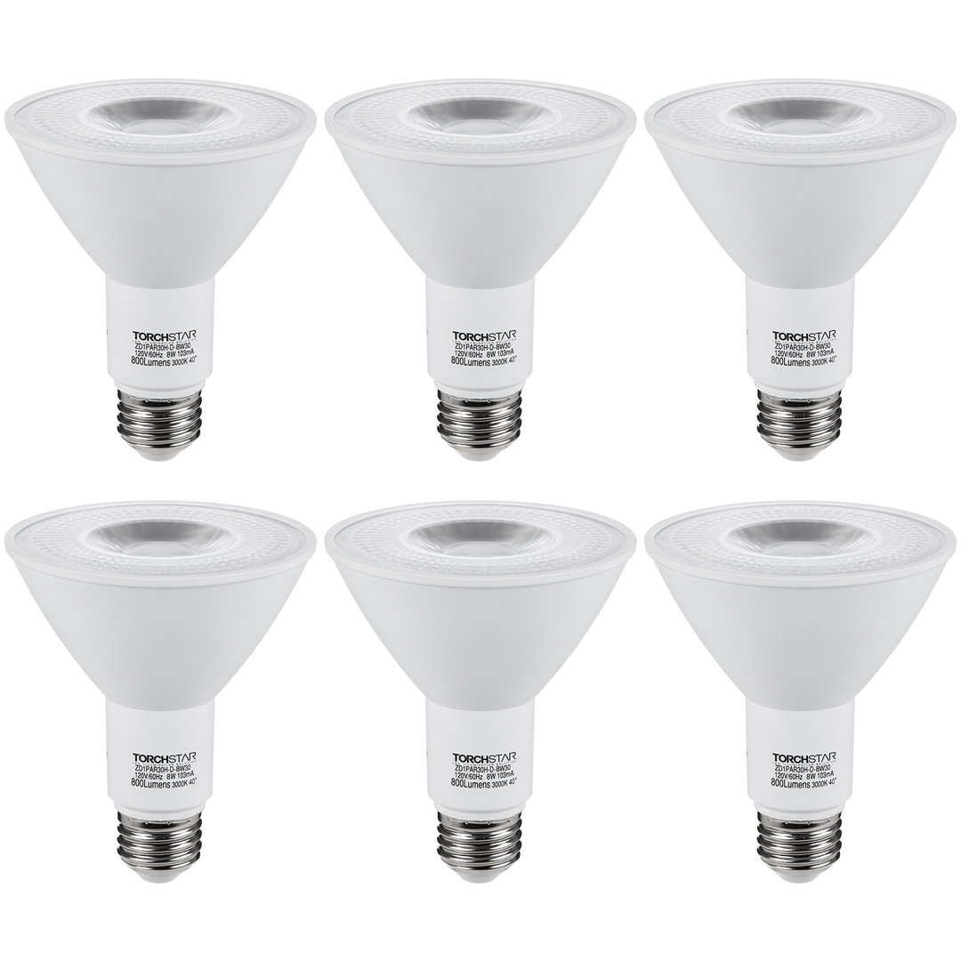 Dimmable PAR30 LED Light Bulbs, 8W (75W Eqv.), E26/Medium (Standard) Base (Set of 6) TORCHSTAR