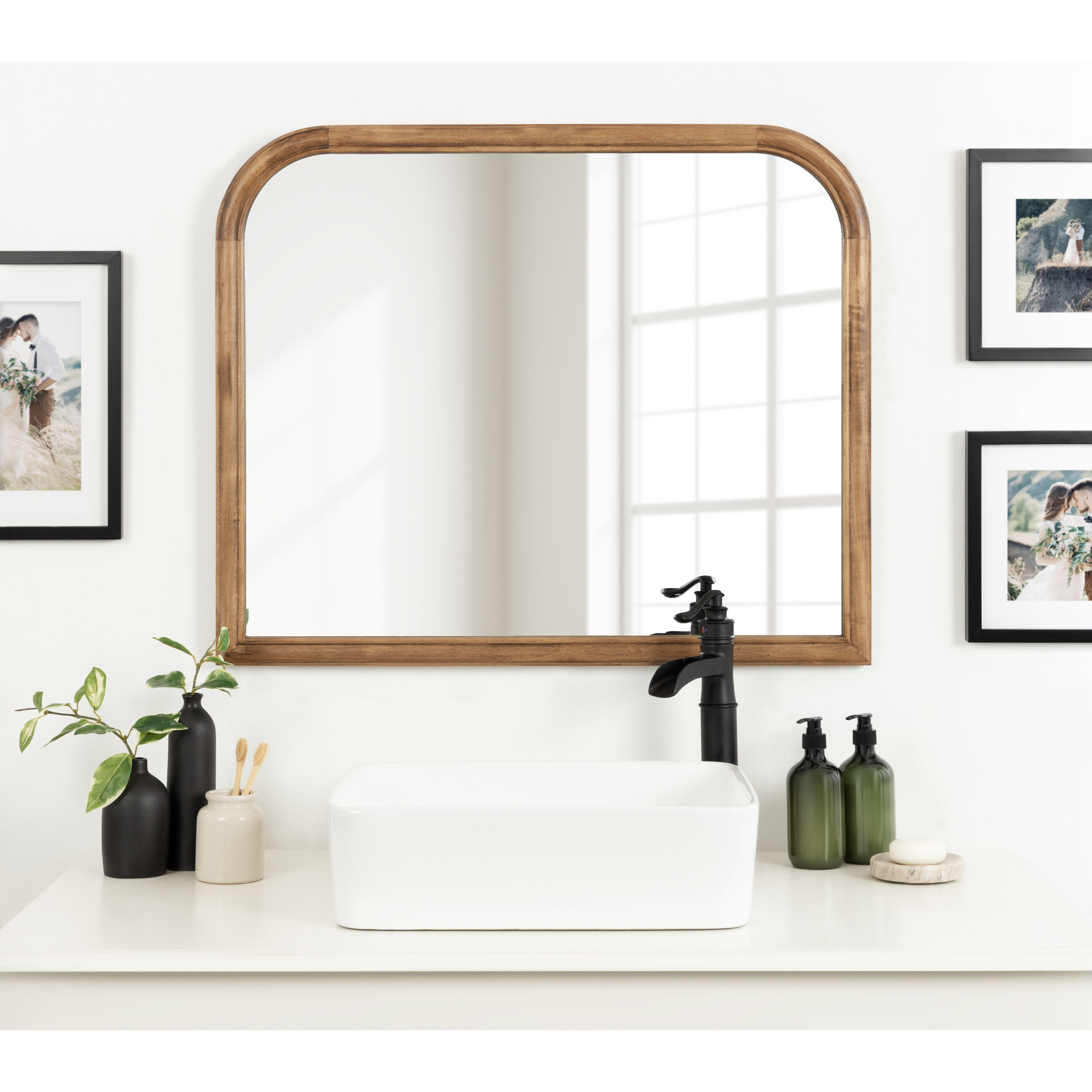 Brandis Wooden Bathroom Wall Mirror, 28" x 34", Arch, Rustic Brown