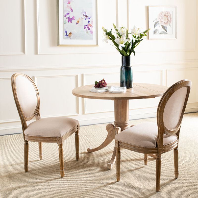 Chaise d'appoint Roi Louis en bois massif Denholme, Chêne rustique, Beige