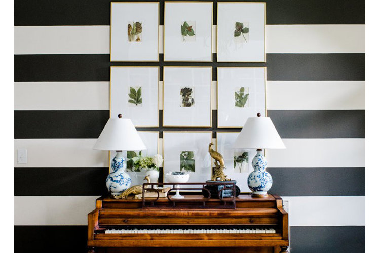 Piano top vignette, plant print gallery wall