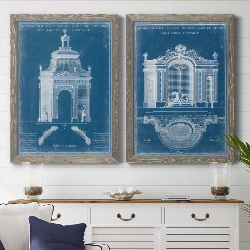 «Garden Treillage Blueprint I», ensemble de 2 reproductions d'art sur toile, H 31,5 po x l 47 po x P 1,5 po
