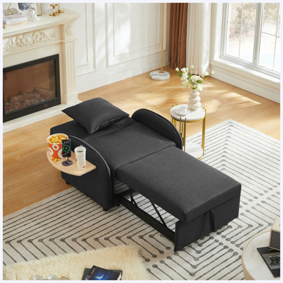 Canapé-lit, canapé-lit convertible 3 en 1 avec dossier réglable, table pliable et USB, type C, fauteuil inclinable réglable, fauteuil pour le salon, chambre à coucher, petit espace, noir