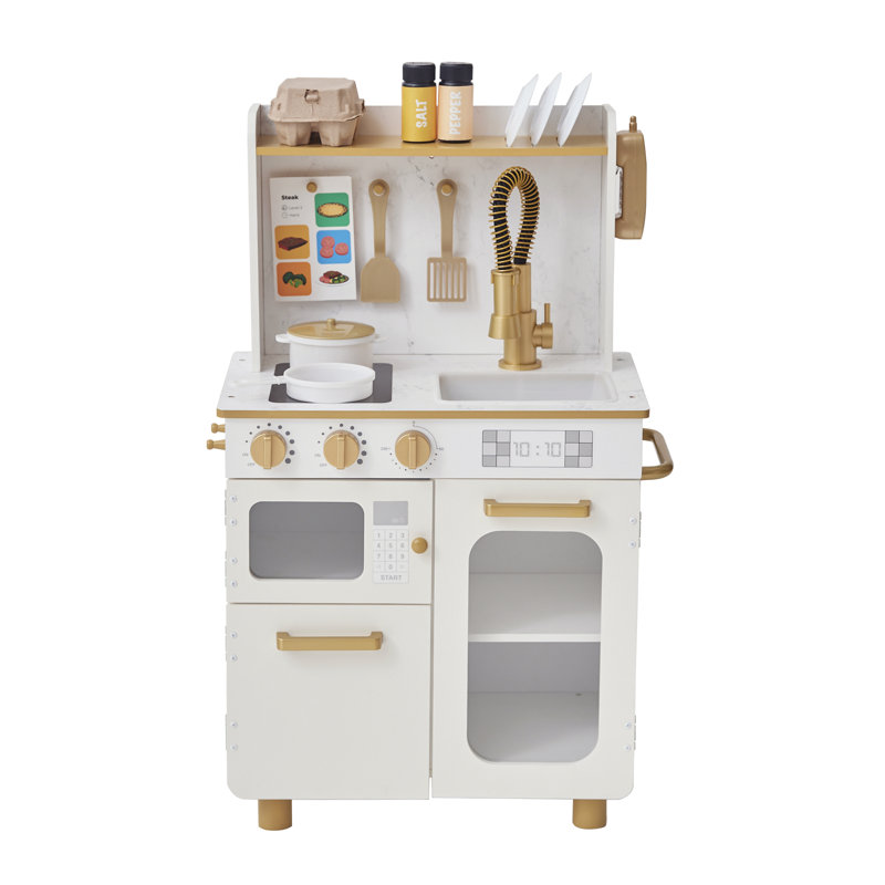 Teamson Kids Little Chef Memphis Wooden Pretend Play Kitchen with 16 Accessories and and Interactive Toy Appliances