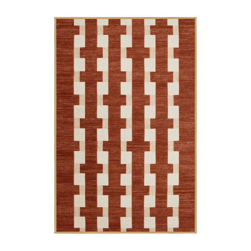 Tapis brun à carreaux lavable à la machine, Rectangle 6 pi x 9 pi