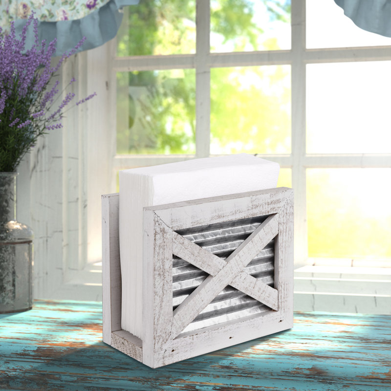 Rustic Farmhouse Wood Napkin Holder, White