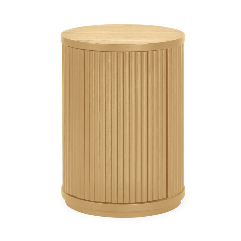 Auman Fluted Side Table With Door, Light Oak