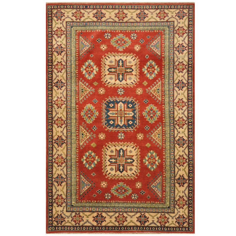 Tapis zone en laine 5 pi x 7 pi 10 po one-of-kind noué la kazak rouille Gundolf