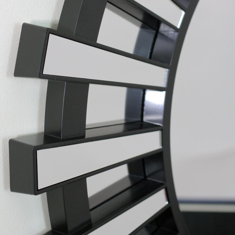 25.5" Sunburst Round Wall Mirror, Black