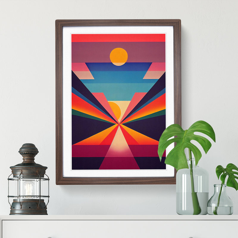 An Epic Abstract Sunset - Wall Art, 34cm H x 25cm W x 2cm D, Walnut Framed