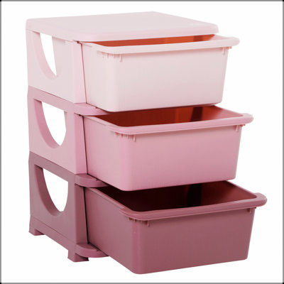 Unité de rangement pour enfants à 3 niveaux avec grands tiroirs, idéale pour organiser les jouets et les vêtements dans les chambres et les chambres de bébé, rose