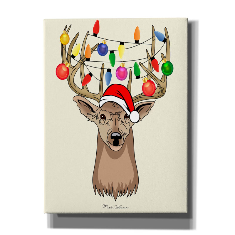 «Christmas Deer» par Mark Ashkenazi, art mural sur toile, H 54 po x l 40 po x P 1,5 po