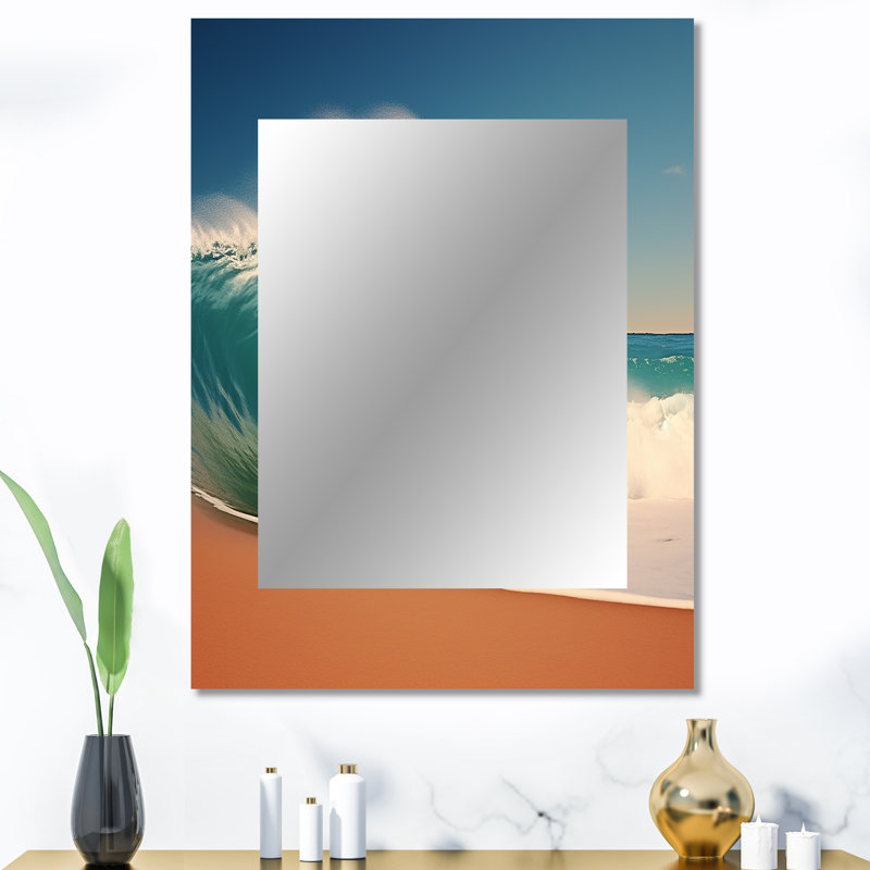 Turquoise Power Of Ocean Wave II - Coastal Unique Wall Mirror, Turquoise Mirror, Printed Metal Art, 40" x 30"