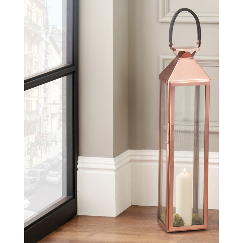 Floor Lantern, Shiny Copper, 93.5cm H x 18.5cm W x 19cm D