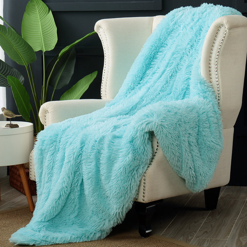 Aqua Faux Fur Oversized Shaggy Throw Blanket 60"x70"