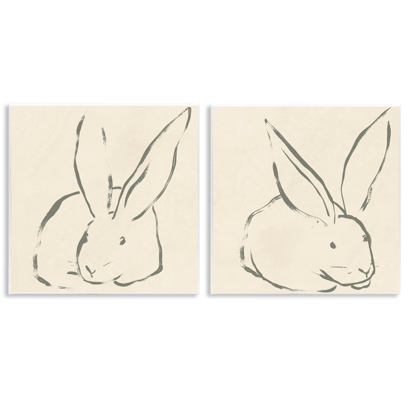 «Minimalist Resting Rabbit», ensemble de 2 reproductions d'art sur bois par June Erica Vess