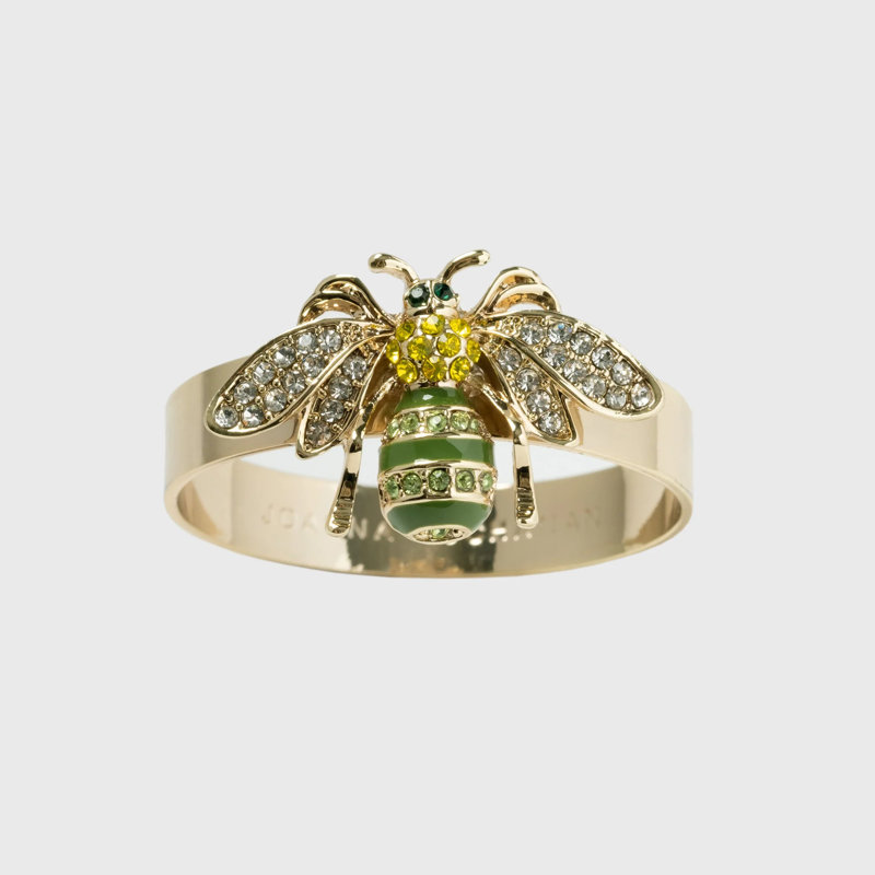 Skinny Stripey Bee Napkin Rings, Green
