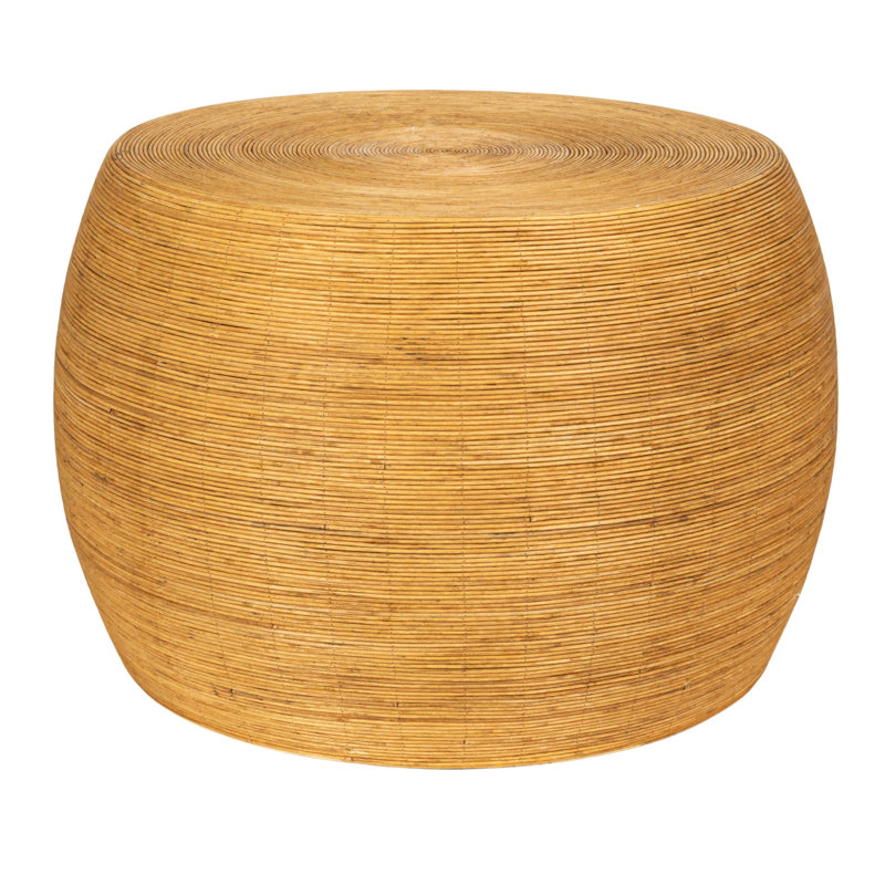 Marina Round Bamboo Rattan Barrel Coffee Table, Natural