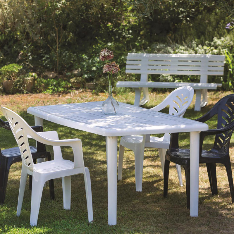 Rectangular Outdoor Dining Table With Umbrella Hole , 180cm cm W 90cm cm D, White