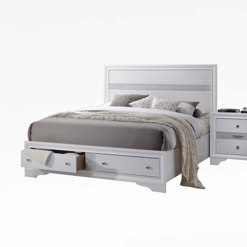 Low Profile Storage Platform Bed, Queen, White