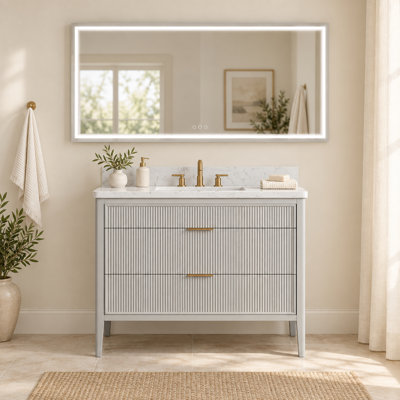 Meuble-lavabo sur pied gris mat de 91 cm (36 po) avec lavabo intégré et miroir de courtoisie à DEL de 91 cm x 183 cm (36 po x 72 po).