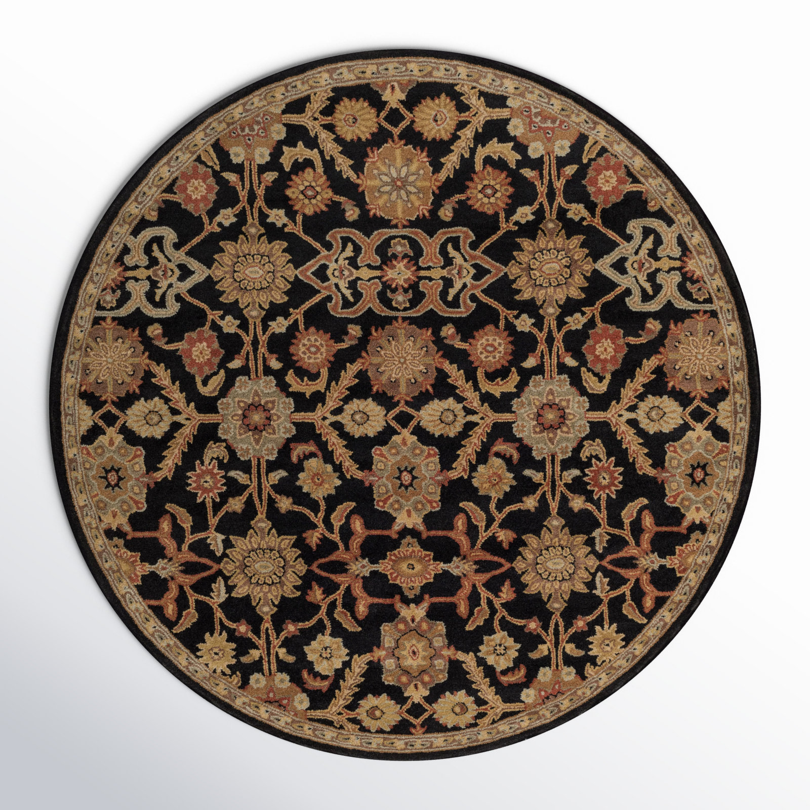 Redwood Hand Tufted Wool Black/Rust Red/Beige Rug, Round 3'6"