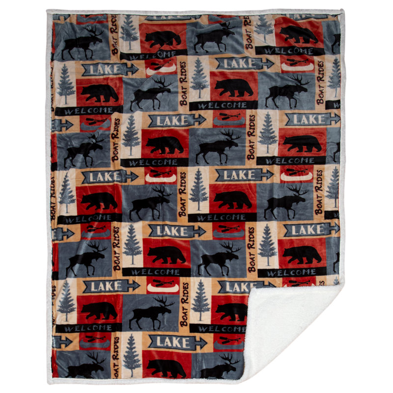 Rustic Multicolor Sherpa Fleece Oversized Throw Blanket 54" x 68"