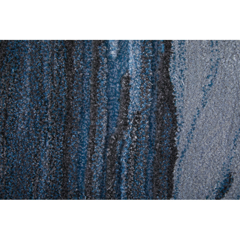 Kawai Hand Tufted Wool/Viscose Abstract Area Rug in Blue/Gray/Black, Rectangle 10' x 14'