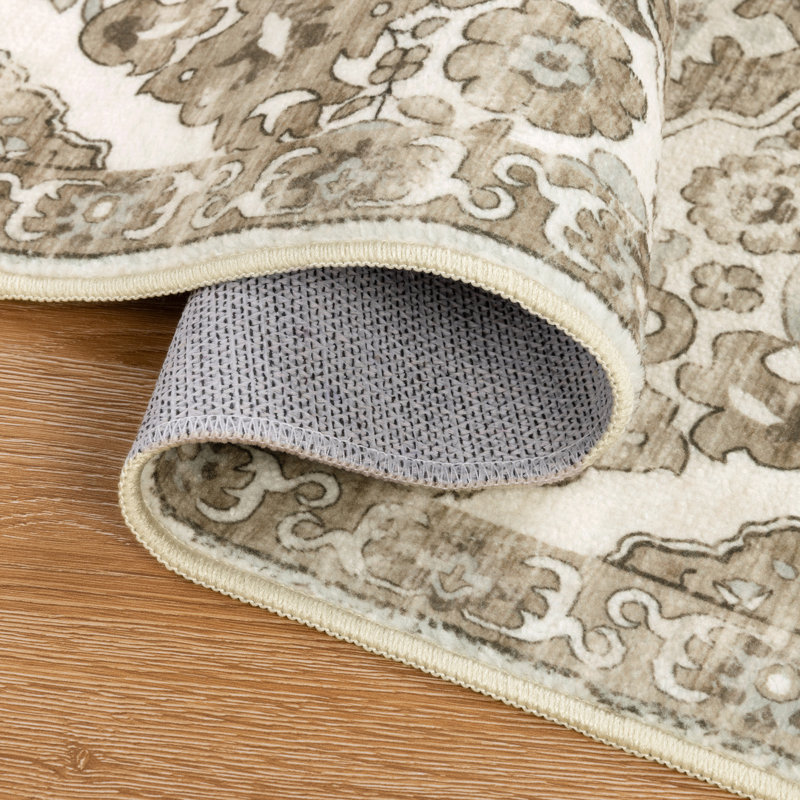 Machine Washable Non-Slip Kitchen Mat, Beige/White