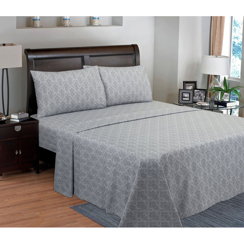 100% Cotton Percale Damask Sheet Set, Full Sheet Set + Fitted Sheet + 2 Pillowcases