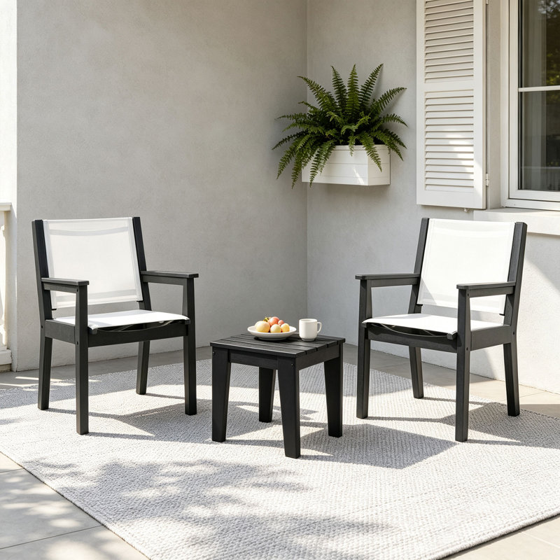 Chaise de salle à manger d'extérieur en PEHD avec table d'appoint - Noir, Noir
