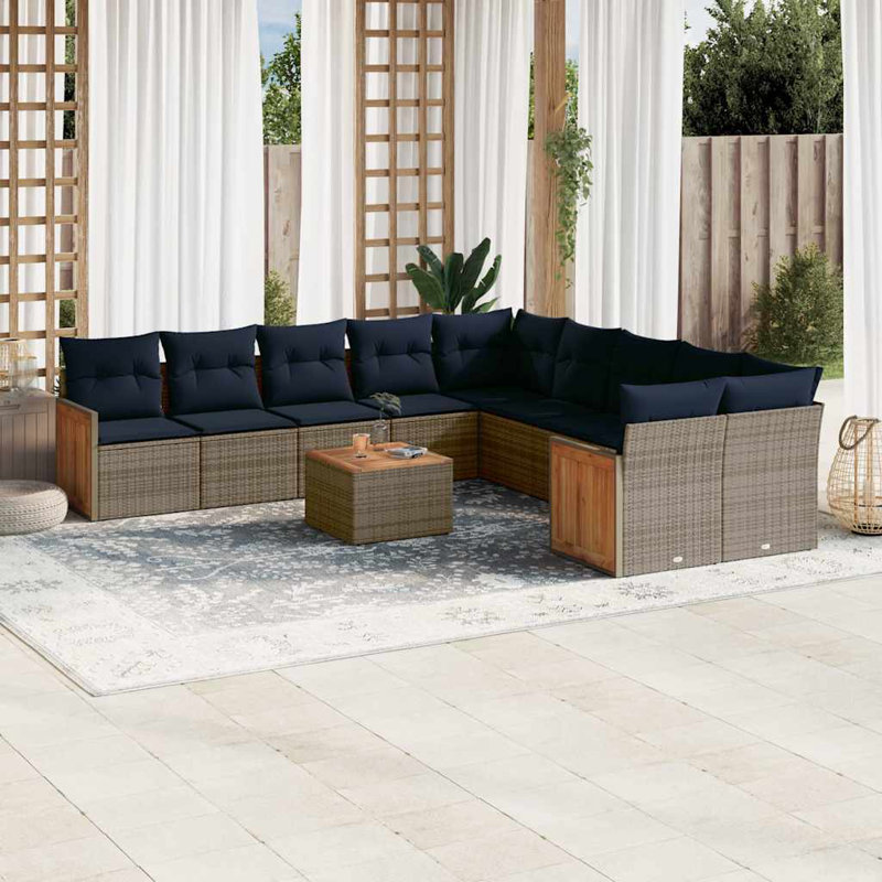  Ensemble de canapé de patio 11 pièces avec coussins en rotin de polyester gris