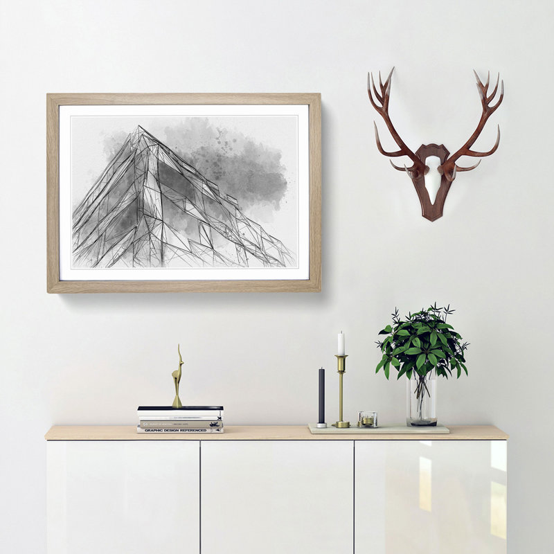 Architecture Sketch Vol.23 in Abstract - Picture Frame Drawing Print, 48cm H x 65cm W x 2cm D, Oak Framed