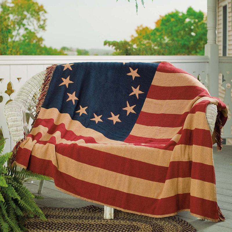 Patriotic Reversible Cotton Throw Blanket with Tassels