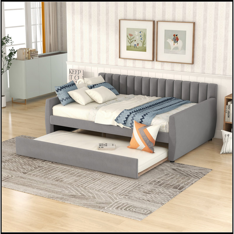 Lit de jour rembourré avec couchette, Gris, Full