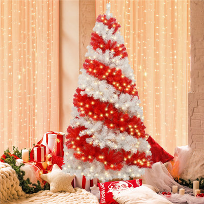 Arbre de Noël artificiel 6 pi avec 300 lumières DEL et 900 branches flexibles, arbre de Noël en forme de canne de bonbon, arbres de Noël créatifs, décorations de Noël