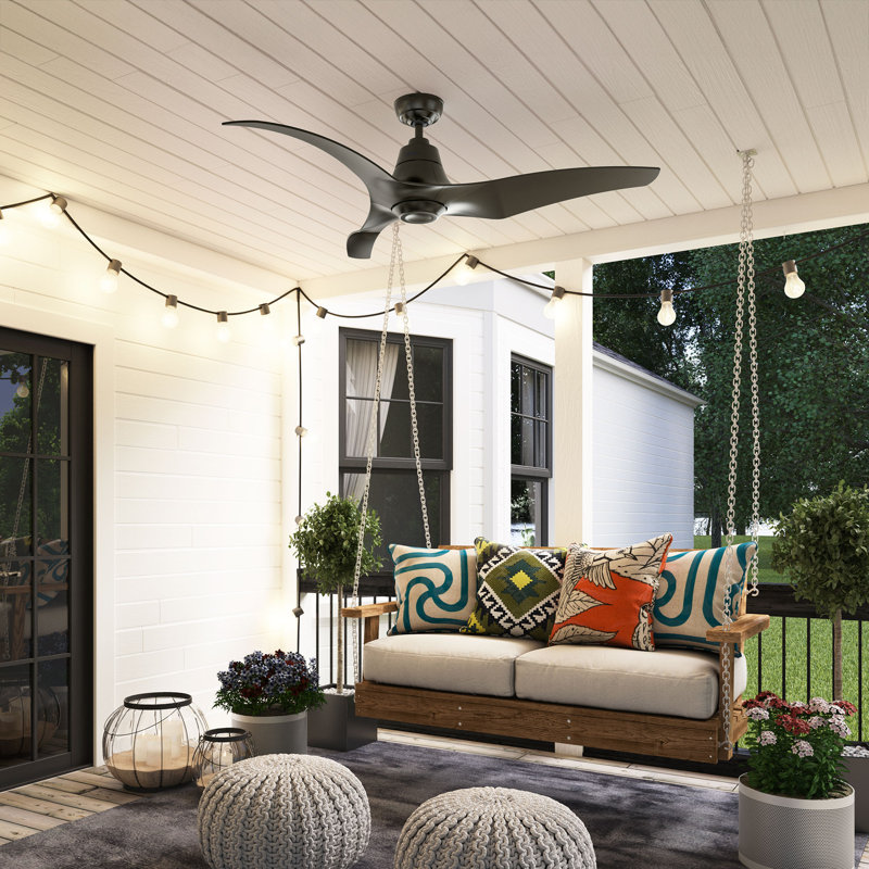 Casablanca 60 inch Stingray ENERGY STAR® Damp Rated Ceiling Fan with LED Light Kit and Handheld Remote, Black, 60