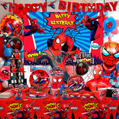 Spiderman Party Supplies,115 pcs Party Decorations & Spiderman Tableware Set