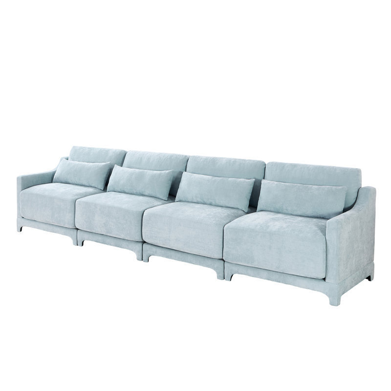 141.7" Chenille Upholstered Pillow-Top Arm Sofa Couch, 4, Sky Blue