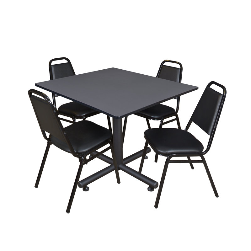 Table de salle de pause carrée Nicklo, 4 chaises empilables, Stratifié gris, H 29 po x L 48 po x l 48 po