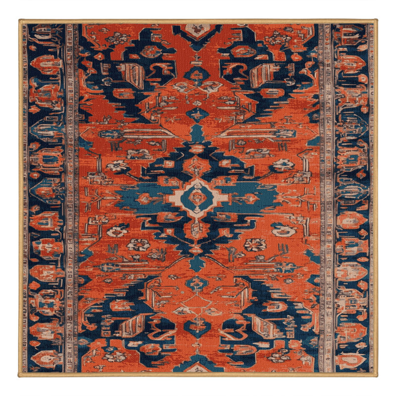 Machine Washable Tabriz Brown Area Rug, Carré 7 pi
